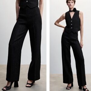 Jason Wu Pants Black Metallic Tweed Wide Leg Embellished Button Trousers